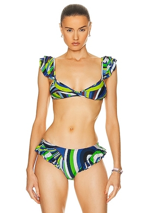 Emilio Pucci Ruffle Bikini Top in Verde & Avio - Green. Size S (also in XS).
