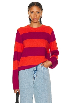 Guest In Residence Stripe Crew Sweater in Magenta & Cherry - Orange. Size S (also in L, M).