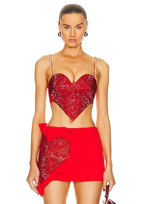 AREA Crystal Trim Heart Top in Scarlet - Red. Size 0 (also in 2).