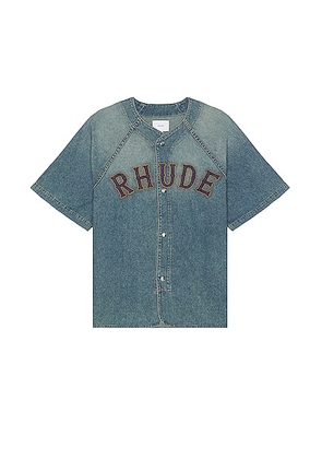 Rhude Baseball Denim Shirt in Dark Indigo - Blue. Size L (also in M).