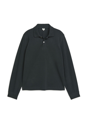 Long-Sleeved Piqué Polo Shirt - Black
