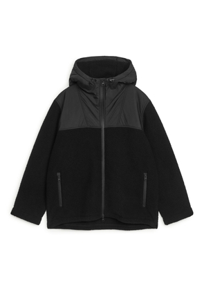 Contrast Hood Fleece Jacket - Black