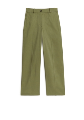 Wide Cotton Twill Trousers - Green