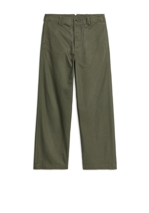 Buckle-Back Cotton Trousers - Green