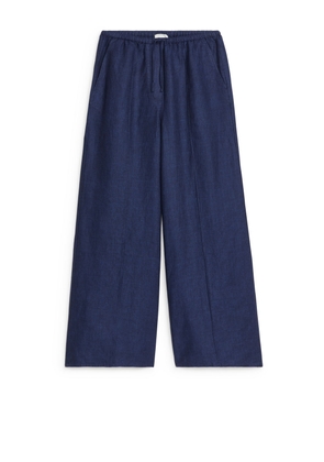 Loose Linen Trousers - Blue