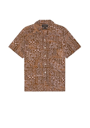 Beams Plus Open Collar Batik Print in Brown - Brown. Size L (also in M, S, XL/1X).