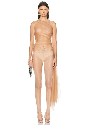 Mugler Stretch Illusion Sheer Top in Beige - Tan. Size 34 (also in 36, 38, 40).