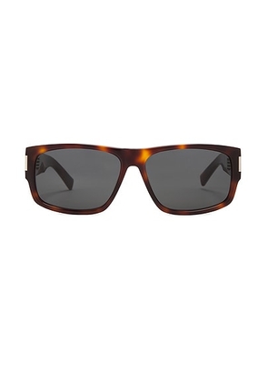 Saint Laurent Rectangle Sunglasses in Havana & Black - Brown. Size all.