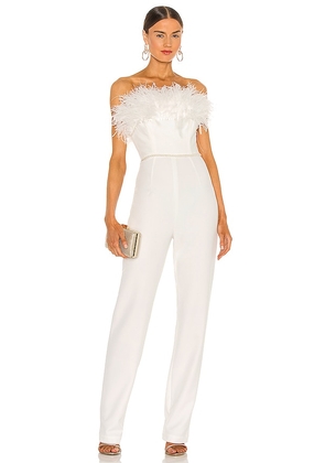Bronx and Banco Lola Blanc Feather Jumpsuit in White. Size S, XS.