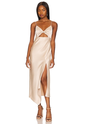 Alice + Olivia Harmony Asymmetrical Midi Dress in Nude. Size 6.