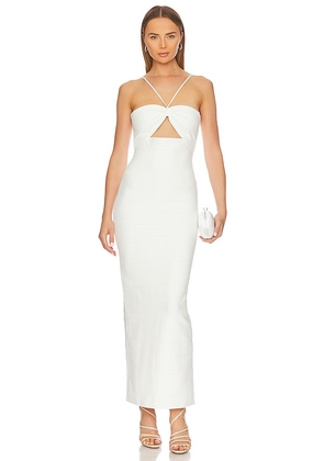 Herve Leger Icon Gathered Strappy Gown in White. Size XL.