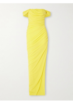 STAUD - Stormi Ruched Stretch-tulle Maxi Dress - Yellow - x small,small,medium,large,x large