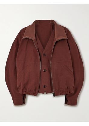 LEMAIRE - Oversized Layered Ribbed-knit And Washed Cotton-poplin Jacket - Brown - FR34,FR36,FR38,FR40,FR42,FR44