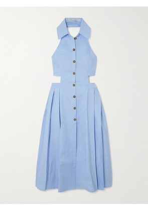 Tolu Coker - Backless Pleated Gabardine Midi Shirt Dress - Blue - x small,small,medium,large