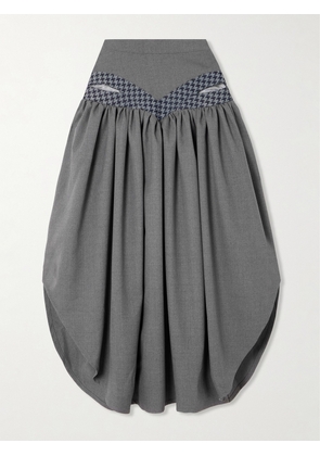 Tolu Coker - Iyawo Cut-out Cotton-blend Tweed-trimmed Wool Midi Skirt - Blue - x small,small,medium,large