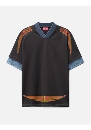 Layered polo shirt in mesh and jersey