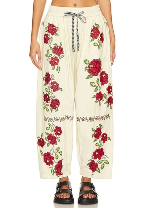 Free People Rosalia Embroidered Pant in Cream,Red. Size S, XS.