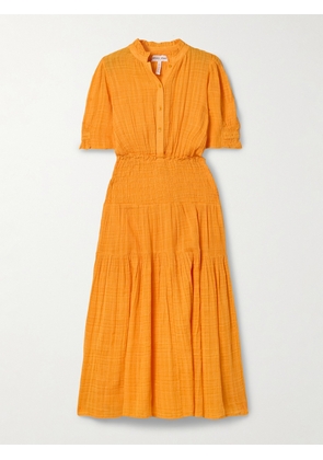 APIECE APART - Las Alturas Shirred Organic Cotton-blend Gauze Midi Dress - Orange - xx small,x small,small,medium,large,x large