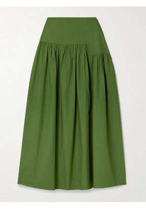 APIECE APART - Nora Gathered Organic Cotton-poplin Midi Skirt - Green - US0,US2,US4,US6,US8,US10