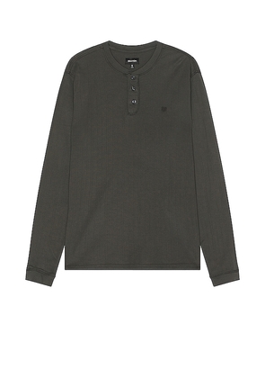 Brixton Wren Ribbed Long Sleeve Henley in Black. Size S.