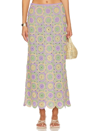 Agua Bendita Nui Maxi Skirt in Lavender,Green. Size L, S.