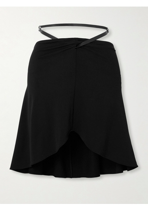 COURREGES - Belted Leather-trimmed Jersey Mini Skirt - Black - FR34,FR36,FR38,FR40,FR42,FR44