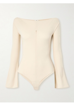 COURREGES - Off-the-shoulder Zip-detailed Jersey Bodysuit - Off-white - x small,small,medium