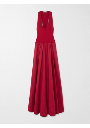 ST. AGNI - Ribbed-knit And Poplin Maxi Dress - Red - x small,small,medium,large,x large