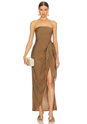 Cult Gaia Kelli Strapless Midi Dress in Brown. Size 6.