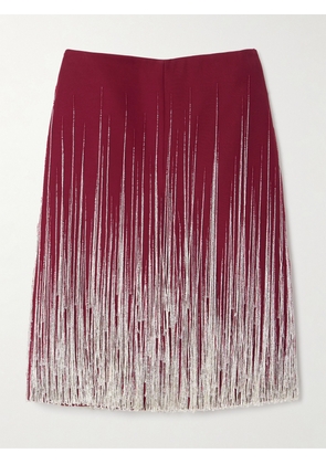 Gucci - Fringed Beaded Silk And Wool-blend Cady Skirt - Red - IT42