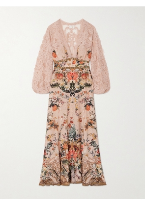 Camilla - Embellished Lace-paneled Printed Silk Crepe De Chine Maxi Dress - Pink - x small,small,medium,large,x large,xx large