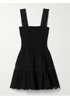WAIMARI - + Net Sustain Leah Shirred Embroidered Guipure Lace And Cotton Mini Dress - Black - x small,small,medium,large,x large