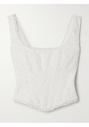 LoveShackFancy - Lorelai Cropped Crochet-trimmed Corded Lace Bustier Top - Off-white - US0,US2,US4,US6,US8,US10,US12