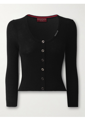 Gucci - Ribbed Wool And Silk-blend Cardigan - Black - XS,S,M,L