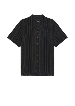 Brixton Bunker Seersucker Short Sleeve Camp Collar Shirt in Black. Size S.