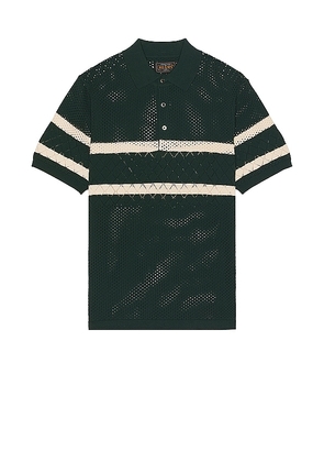 Beams Plus Knit Polo Mesh Stripe in Dark Green. Size XL/1X.