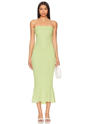 Apres Studio Ruched Strapless Dress in Green. Size L, S, XL, XS.