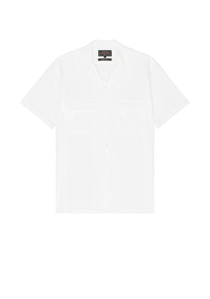 Beams Plus Open Collar Short Sleeve Peruvian Pima in White. Size M, S, XL/1X.