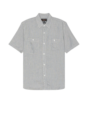Beams Plus Work Short Sleeve Linen in Blue. Size M, S, XL/1X.