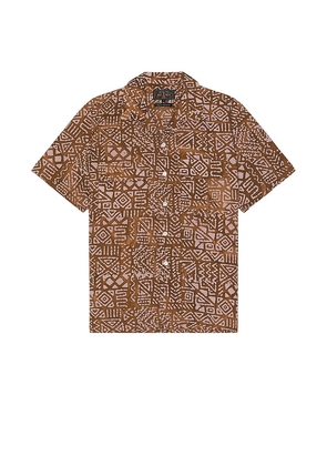 Beams Plus Open Collar Batik Print in Brown. Size M, S, XL/1X.
