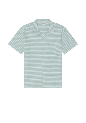 Bound Stripe Terry Towel Cotton Shirt in Teal. Size M, S, XL/1X.