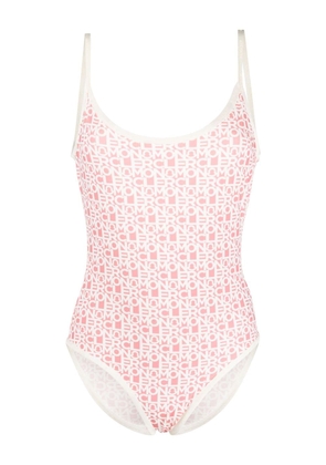 Moncler logo-print scoop-back swimsuit - Pink