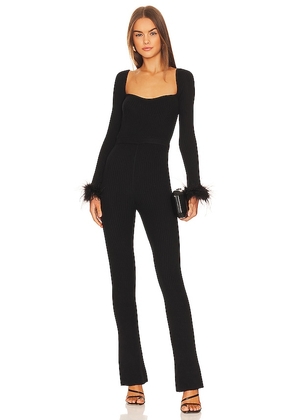 Lovers and Friends Evana Feather Jumpsuit in Black. Size L, XL, XS, XXS.