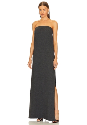 Norma Kamali Strapless Tailored Terry Side Slit Gown in Charcoal. Size L, S.