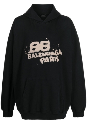 Balenciaga graffiti-logo cotton hoodie - Black