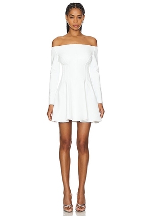 Norma Kamali Off Shoulder Grace Mini Dress in White. Size S, XS.