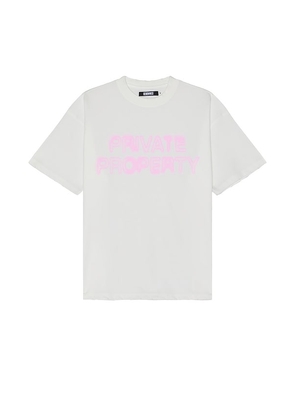 Renowned Private Property Tee in White. Size M, XL/1X.