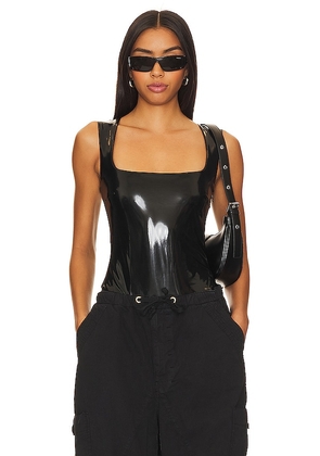 superdown Brielle Faux Leather Bodysuit in Black. Size XS.
