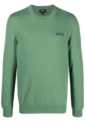 A.P.C. logo-embroidered fine-knit jumper - Green