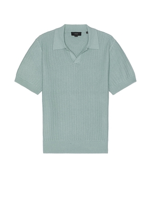 Vince Crafted Rib Short Sleeve Johnny Collar Polo in Blue. Size M, S, XL/1X.
